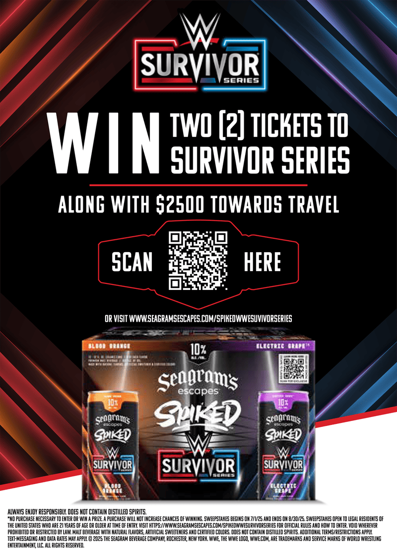 an image of a case of Seagrams Spiked, under a graphic containing a QR code that leads to the sweepstakes web page